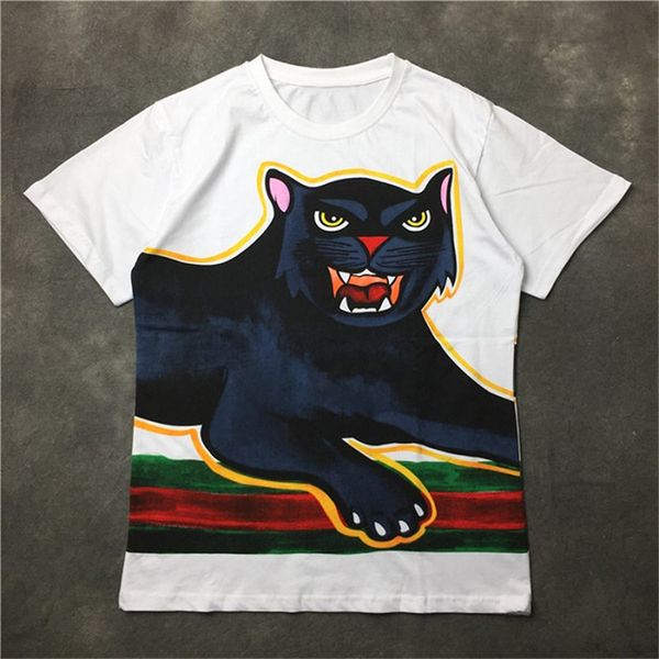 

street fashion famous mens t shirt 2020 panther painting polos short sleeve shirts men women style hip hop pullover tee, White;black