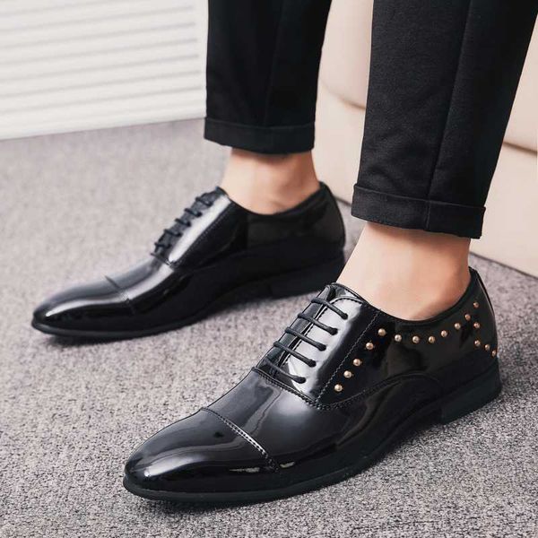 

patent leather shoes men pointed toe lace up men dress business shoes man oxford sapato social masculino scarpe uomo, Black