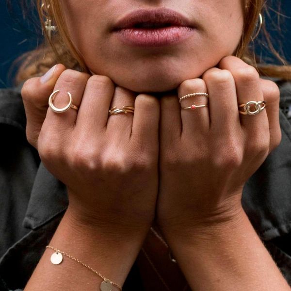 

gold color plated moon horn ring delicate dainty ring for women gift no stone simple stacking minimalist jewelry, Golden;silver