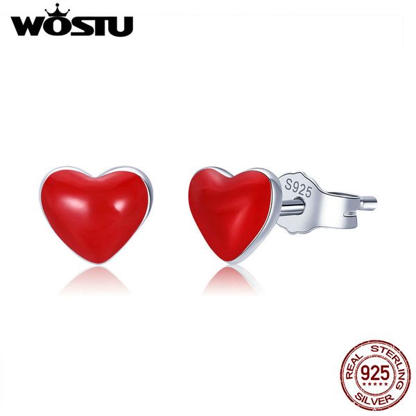 

wostu 100% 925 sterling silver sweet red heart enamel girly stud earrings for women silver party jewelry gift cse147, Golden;silver