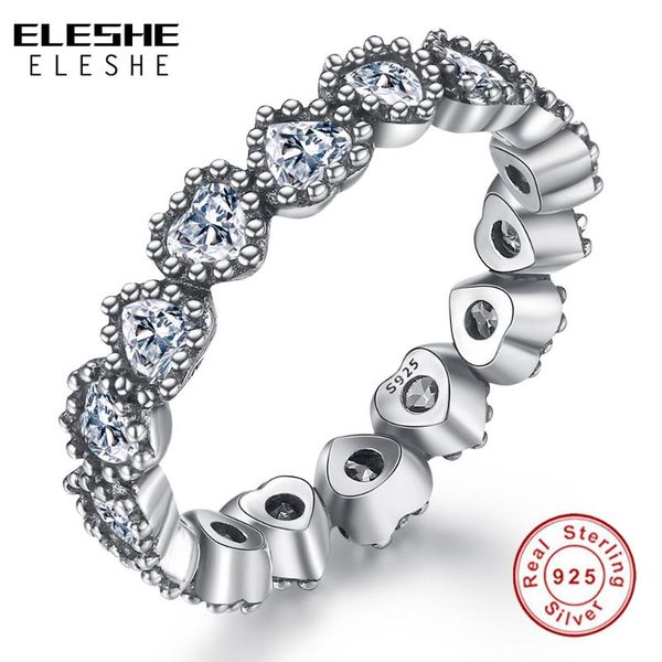 

eleshe real 925 sterling silver stackable heart finger rings with crystal zircon wedding ring for women jewelry christmas gift, Golden;silver