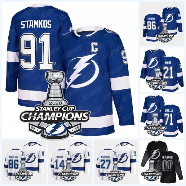 

91 steven stamkos 2020 stanley cup champions 71 anthony cirelli tampa bay lightning victor hedman brayden point nikita kucherov vasilevskiy, Black;red