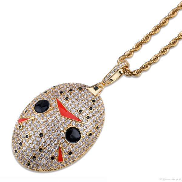 

mens necklace hip hop jewelry with zircon iced out chains vintage high grade cute mask pendant necklace stainless steel jewelry wholesale, Silver