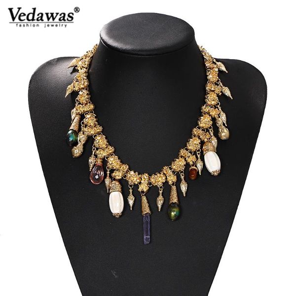 

vedawas bohemia fashion shining luxury rhinestone metal pendant necklace for women statement punk elegant charm party jewelry, Silver