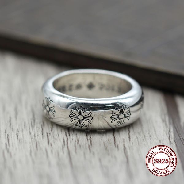 

s925 pure silver men's ring personality do old restoring ancient ways the punk style the crusader's simple and closed classic
