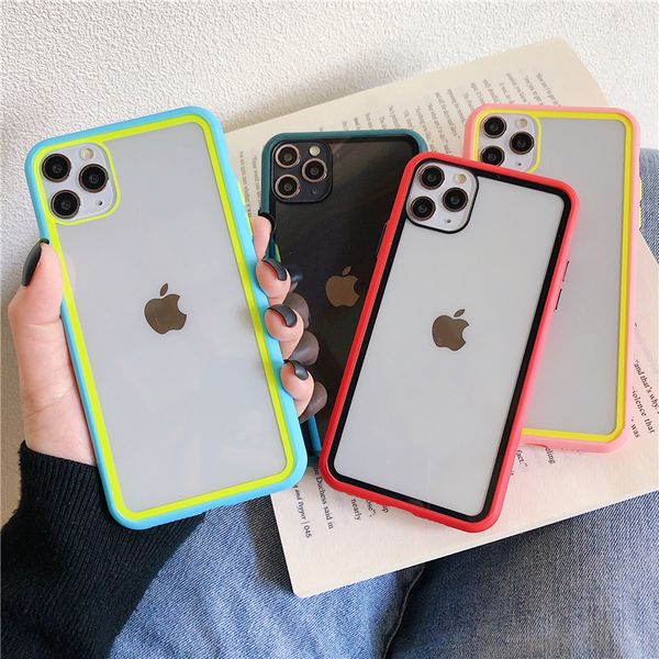 

candy contrast color phone case for iphone 11 pro max x xr xs max 7 8 plus solid color transparent hard pc plastic back cover