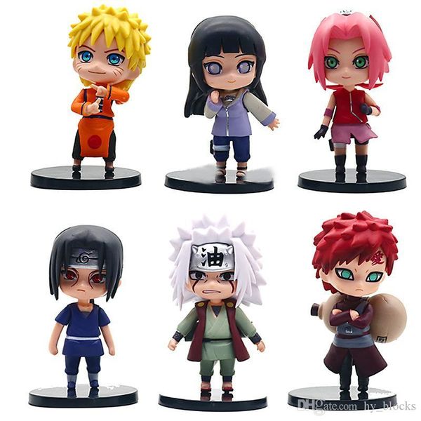 

6pcs naruto garage kit model set doll cute naruto sasuke kakashi i aro weasel decoration gift action figures kids boys toys 01