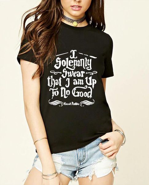 

homme i solemnly swear that i am up to no good t shirts women slim fit cotton tshirts female print tee, White