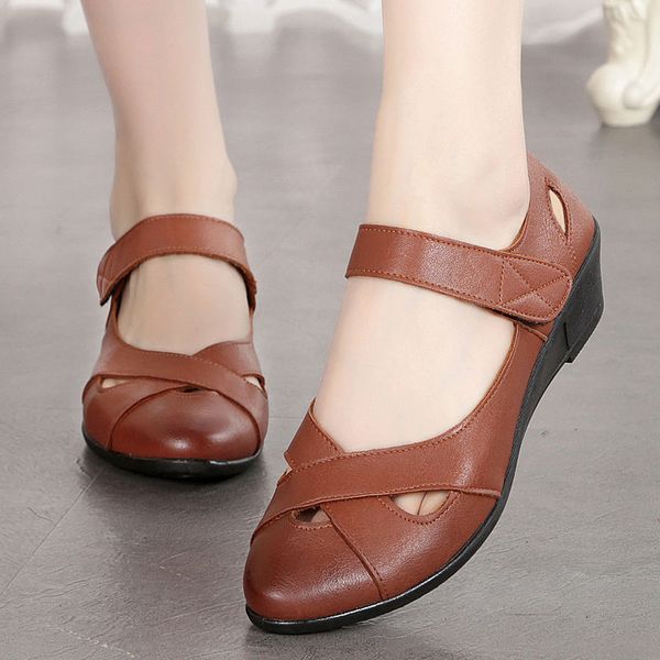 

2020 new arrival summer mom flats non-slip cross loafers shoes women leather formal dress flats, Black