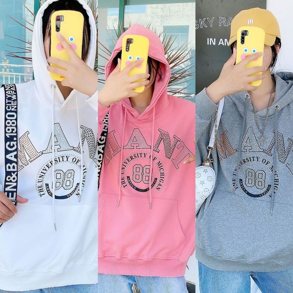 

women's 2020 autumn and winter new hooded women's mid-length large pocket loose pullover korean pullover sweater style diamond swe, Black