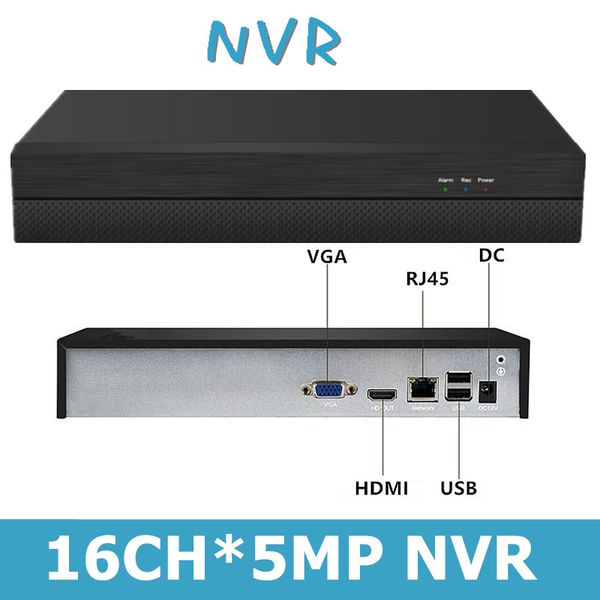 

16ch*5mp h.265 nvr network digital video recorder 1 sata max 8tb onvif cms xmeye p2p cloud cctv security, Black;white