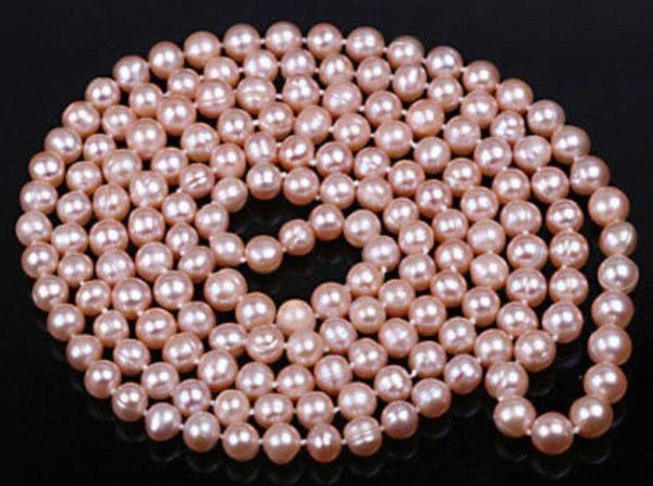 

9-10 mm 36" 100" long pink cultured freshwater pearl necklace, Silver