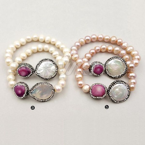 

rb014 wholesale fashion jewelry cubic zirconia pearl bracelet freshwater pearl 6-7mm beads charm bracelet for women, Black