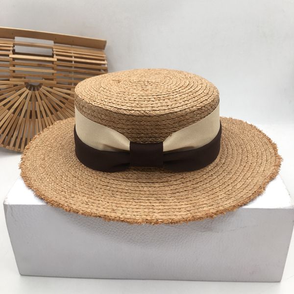 

wide brim hats lafite grass flat hat woman holiday sunscreen straw of spring and summer sun, Blue;gray