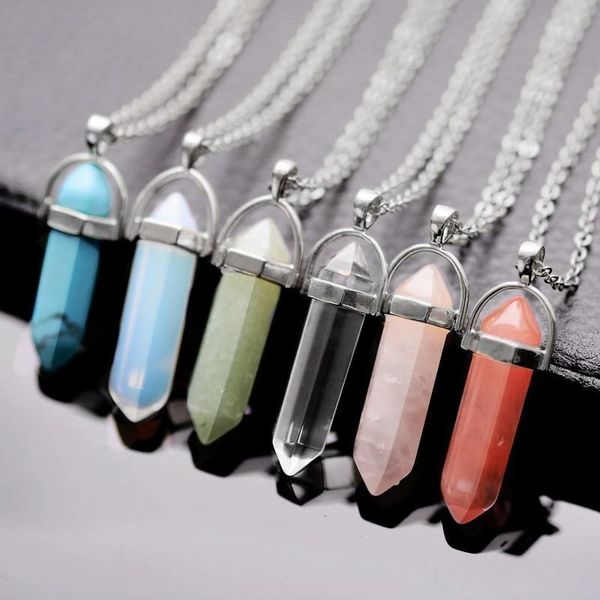 

silver chains necklaces jade amethyst turquoise z rose quartz healing crystal natural stone pendant necklaces