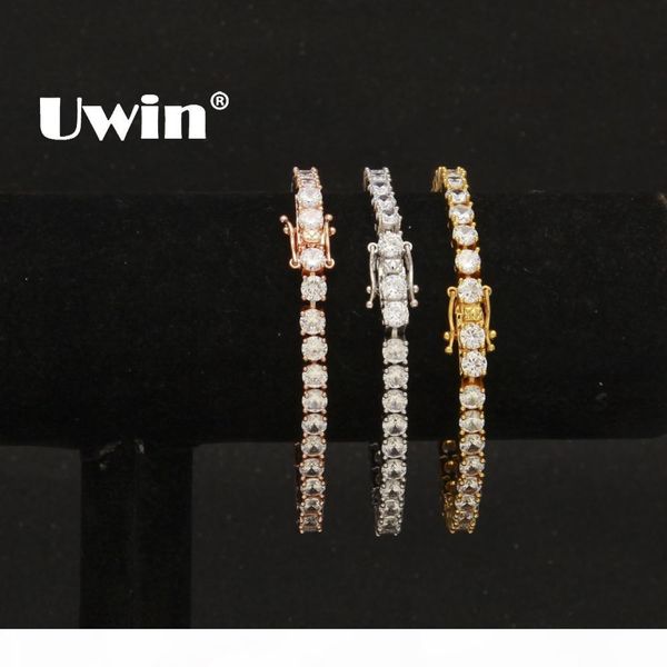

uwin 1 row cubic zircon tennis link bracelet rose gold silver gold iced out mens cz bracelet fashion jewelry, Golden;silver