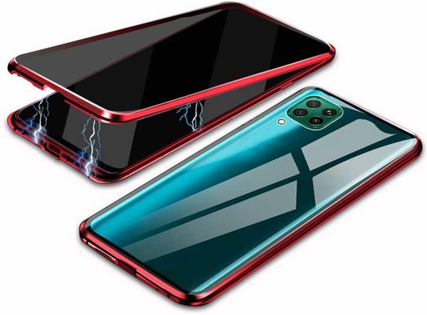 

magnetic adsorption metal bumper case anti spy privacy tempered glass screen protector for huawei p40 lite e p40 pro p30 p smart 2020