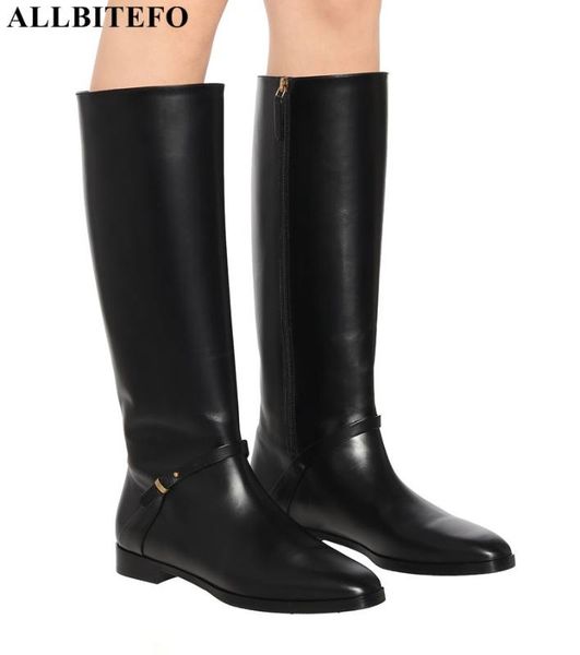 

allbitefo size 34-43 pu+ genuine leather women boots winter warm fashion thck heel women knee high boots long, Black