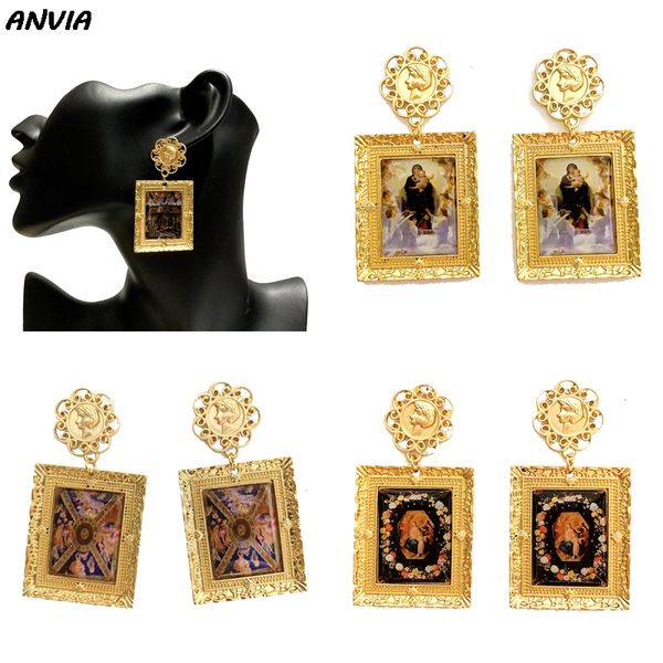 

dangle & chandelier christian religious jesus virgin mary angel picture earrings women femme gold exaggerate classic jewelry design 2021, Silver