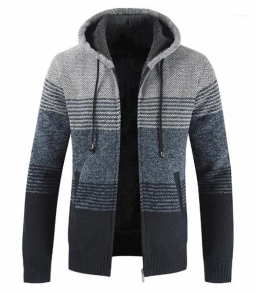 

hooded mens coats contrast color male clothing thick cardigan mens designer sweater winter striped print long sleeve, White;black