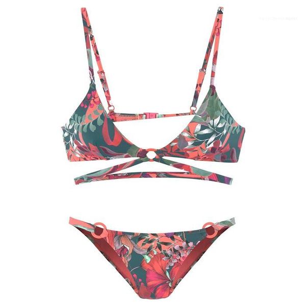 

swim wears females bandage beach clothing womens vintage floral print bikinis summer designer 2pcs cycle ring partchwork, White;black