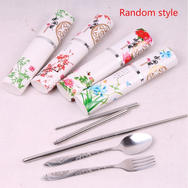 

3 pieces set school camping cutlery chopsticks boxed spoon stainless steel fork