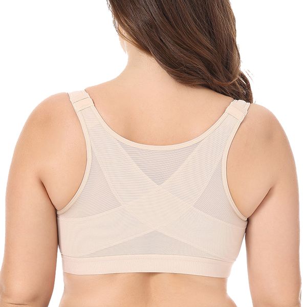 

womens sports bra full coverage front closure underwear women's wire back support sports bra 34 36 38 40 42 44 46 b c d dd, White;black