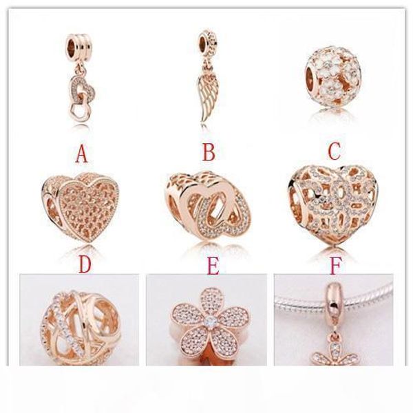 

2020 real 100% 925 sterling silver rose gold charm beads with dazzling cz fit pandora charms bracelet necklace diy jewelry making, Black