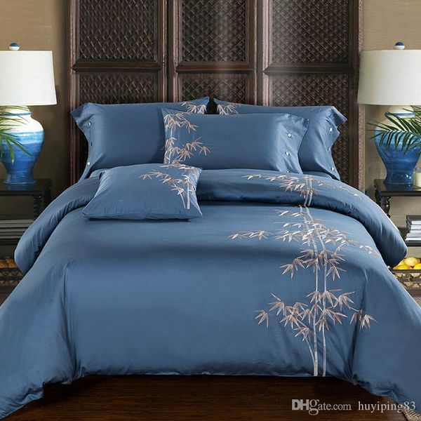 

bamboo embroidery bedding set luxury egyptian cotton noble bedclothes king  size solid color duvet cover bedsheet set home textile
