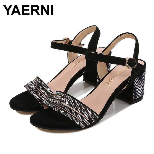 

yaerni женщины сандалии лето мягкое дно простые fairy rhinestone пальцы римские обувь толстые каблуки casual soft big для \ е foot sandalen, Black