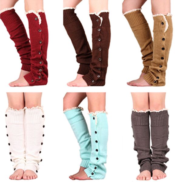 

warm knitted leg sleeves women's buttons lace gaiters knitting leg guard boot cuffs long socks stockings foot warmer booties sleeve e91, Pink;yellow