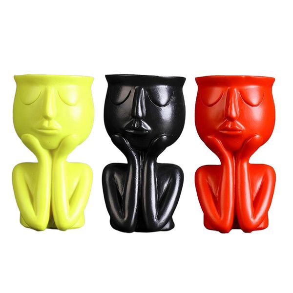 

3pcs human portrait sculpture flower pot vase succulent cactus planters