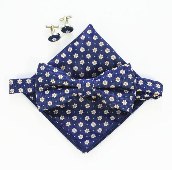 

50sets fashion small floral bowtie for men wedding party tie set handkerchief pocket square gravata floral cravat with cufflinks, Black;gray