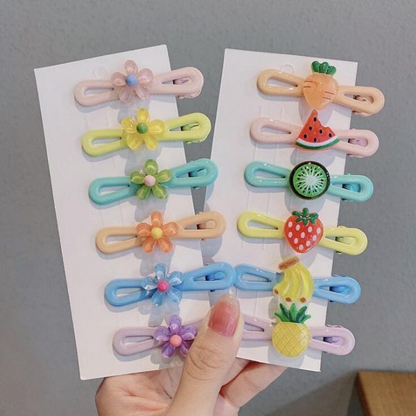 

6pcs/set new girls cute candy colors flowers fruits bow hairpins sweet hair clip headband barrettes girls hair accessories, Golden;silver