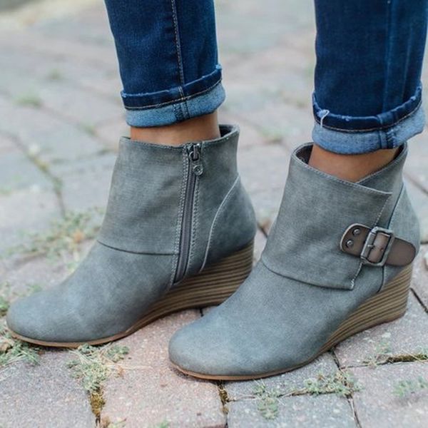 

women high heels pump shoes woman vintage pu leather ankle boots gladiator wedge shoe chaussures femme zapatos mujer sapatod2046, Black
