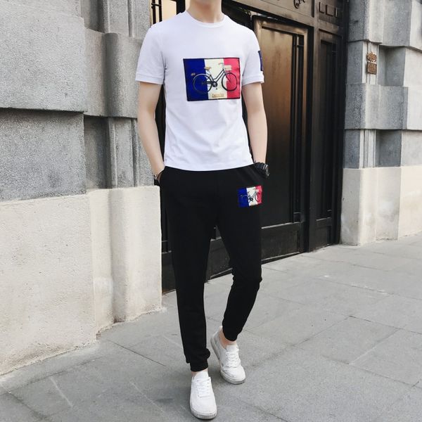 

men's sportswear 2020 summer short sleeve sport suits fashion o-neck casual slim tracksuit men -5xl black white, Gray