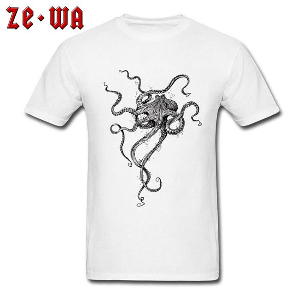 

осень 100% хлопок мужчины лучшие футболки deepsea octopus devilfish нормальный с коротким рукавом топы тенниска чернильных печатные футболки