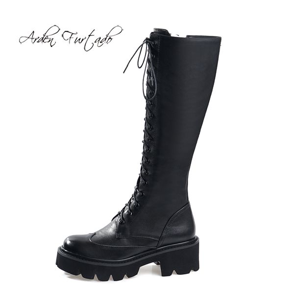 

arden furtado fashion women's shoes winter elegant ladies knee high boots concise mature platform cross tied boots, Black