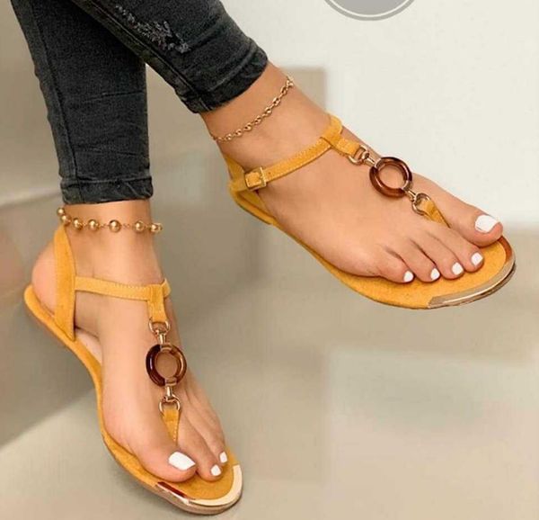 

2020 new women summer shoes fashion flat heel clip toe feet roman buckle large size female sandals comfortable sandalias mujer, Black