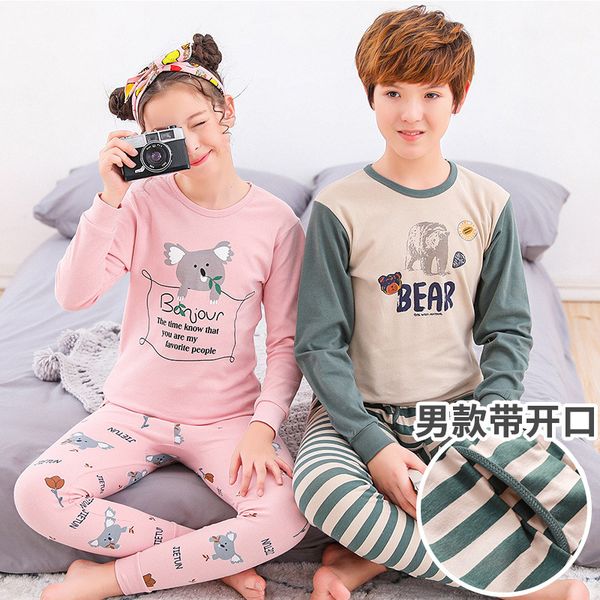 

2020 teenage clothes big boys girls sleepwar for children cotton nightwear homewear baby child pyjamas kids long-sleeve pijamas, Blue;red