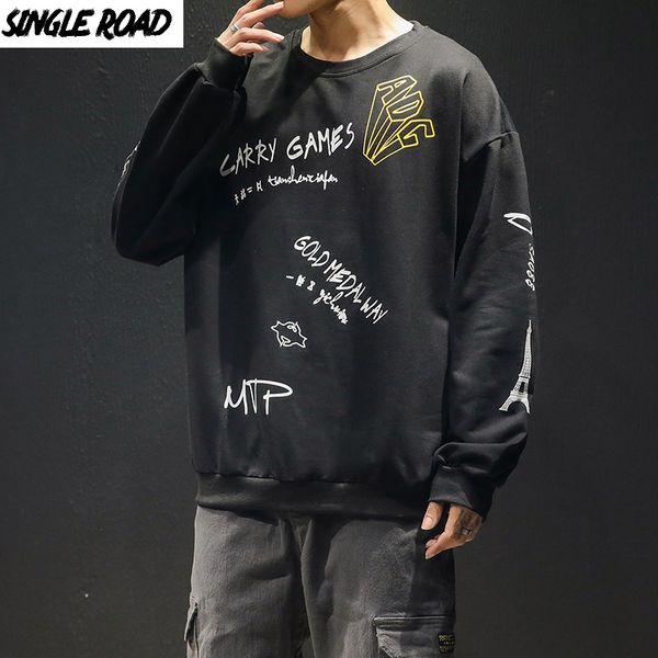 

singleroad mens crewneck sweatshirt men 2020 winter oversized harajuku japanese streetwear hip hop graffiti black sweatshirts