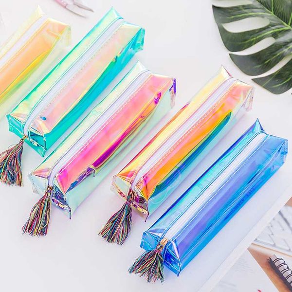 

1 pcs lytwtw's soft pu cool tassel laser pencils bags kawaii girl pencils case durable large capacity school supplies stationery