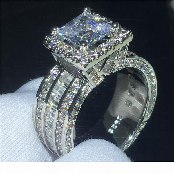 

luxury court ring 3ct diamond cz stone 925 sterling silver engagement wedding band ring for women men finger jewelry gift, Slivery;golden
