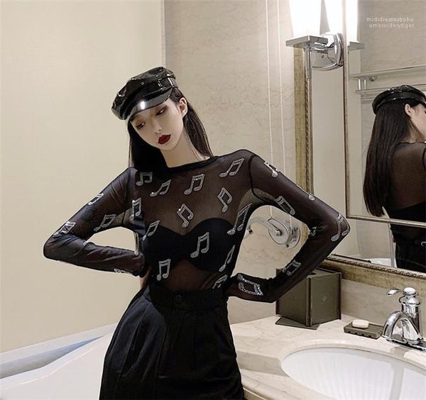 

black mesh diamond black sheer inside long sleeve tshirt womens perspective bottoming shirt fashion, White