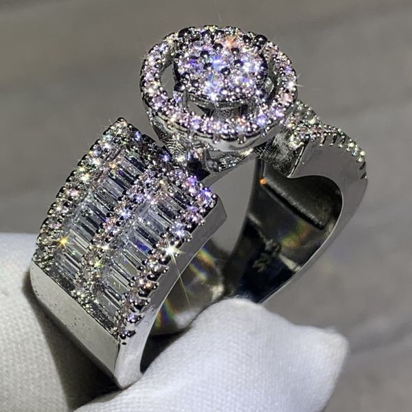 

sparkling luxury jewelry women's fashion ring 925 sterling silver pave white cz diamond party popular women wedding engagement band rin, Slivery;golden