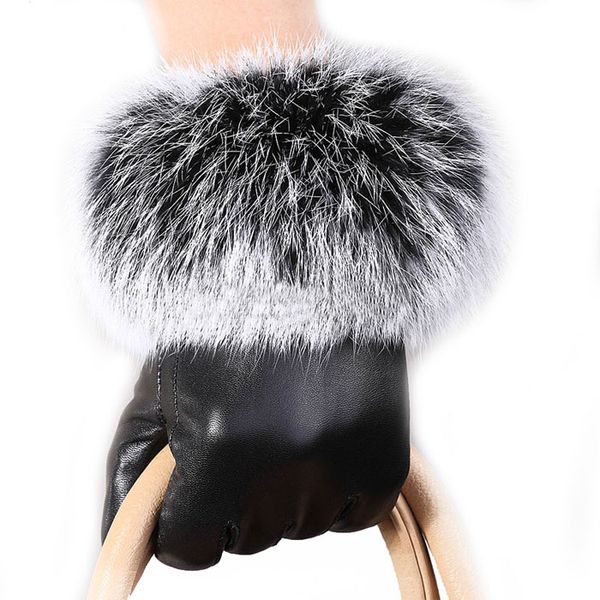 

gloves 1pc women lady black leather gloves autumn winter warm fur mittens glove 2020 nov24, Blue;gray