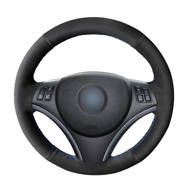 

hand-stitched diy black suede leather car steering wheel cover for bmw e90 325i 330i 335i e87 120i 130i 120d accessories