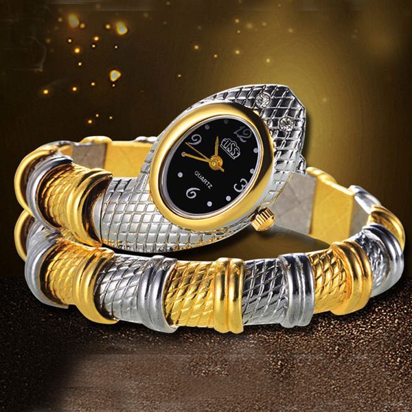 

cussi women watches luxury gold snake watches quartz bracelet luxury women dress relogio feminino, Slivery;brown