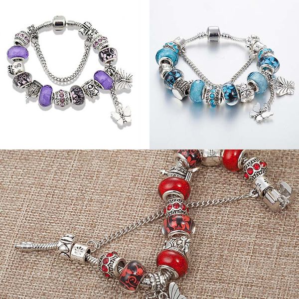 

2020 vintage charm butterfly tassel beaded bracelet for pandora jewelry without original box crown ladies banquet elegant bracelet, Black