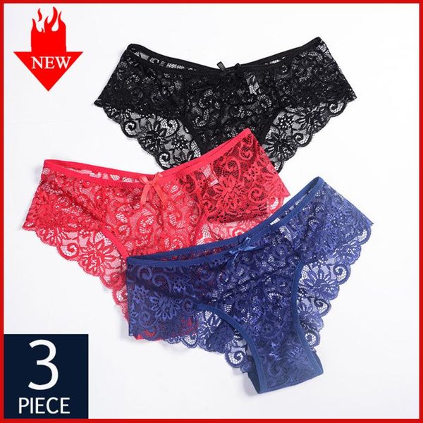 

gym clothing qiwn 3pcs/lot women's hollow out panties set underwear seamless lace sports briefs with bow low waist soft lady lingerie, White;black